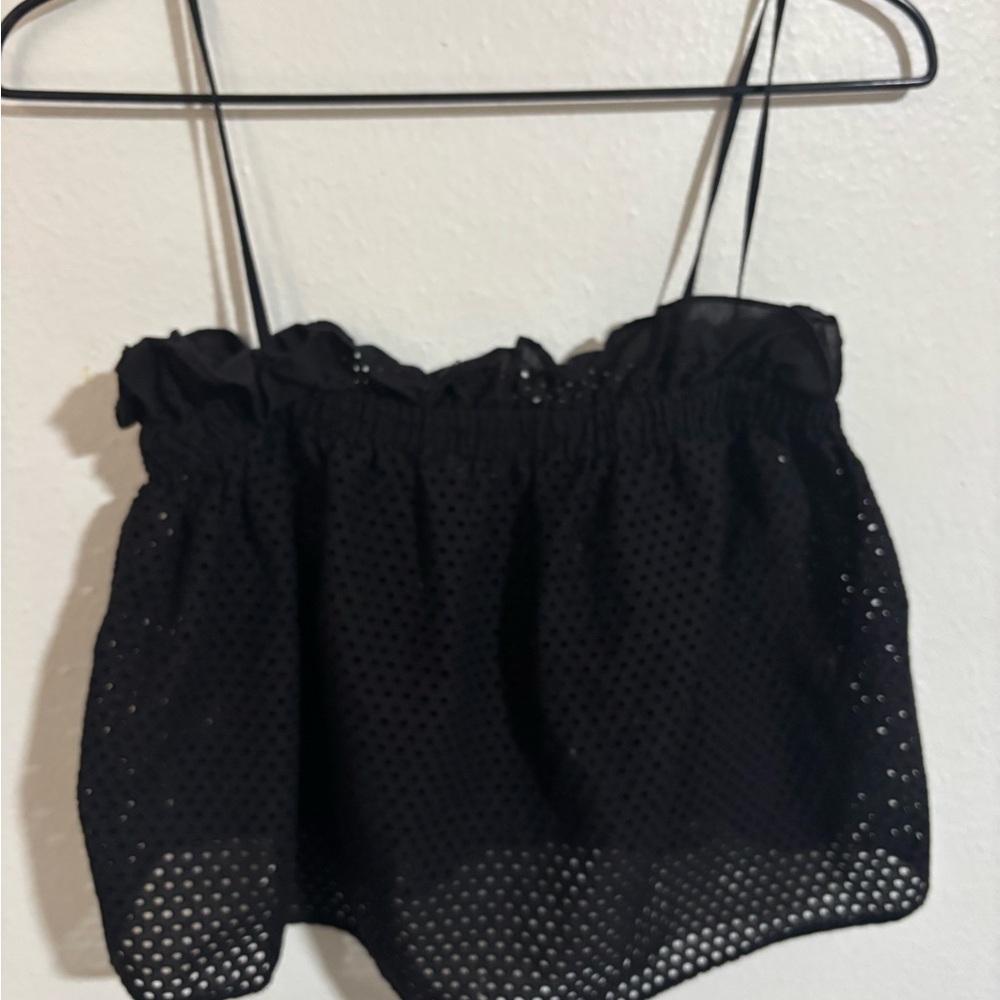 Black Mesh Ruffle Top